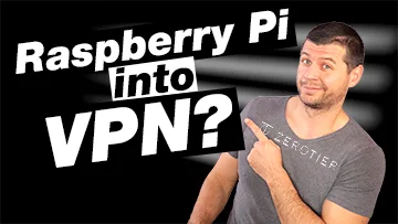 Raspberry Pi into VPN label and me pointing at that direction with a ZeroTier t-shirt