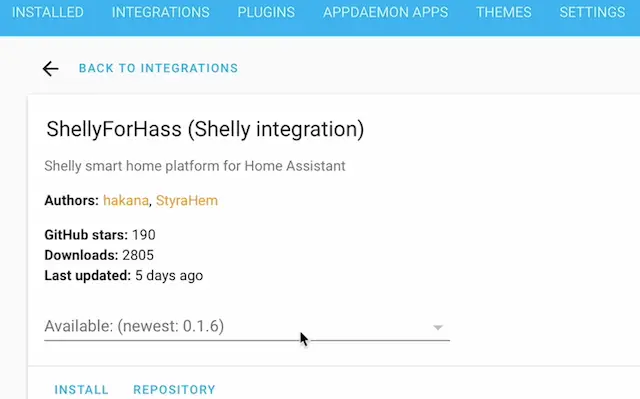 Install Shelly Integration in Home Assistant using HACS