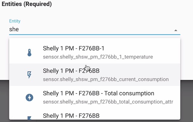 Adding Shelly entity in the Entities card - Home Assistant