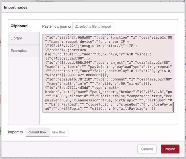 JSON import dialog in Node-RED