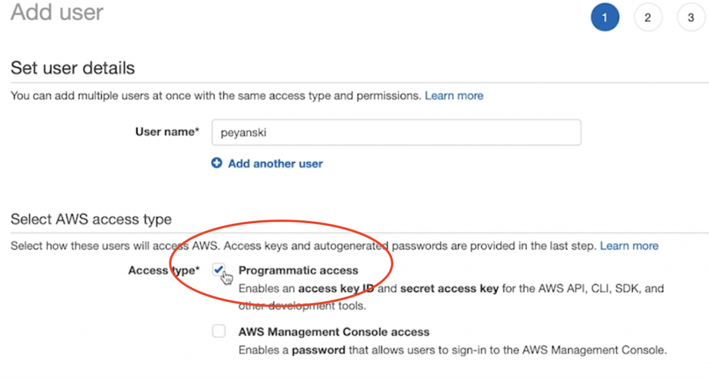 Programmatic Access selected when creating an Amazon Rekognition User