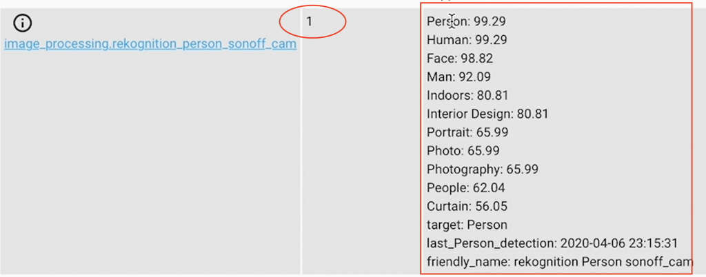 Details of the processed image by Amazon Rekognition service displayed in th STATES tab 