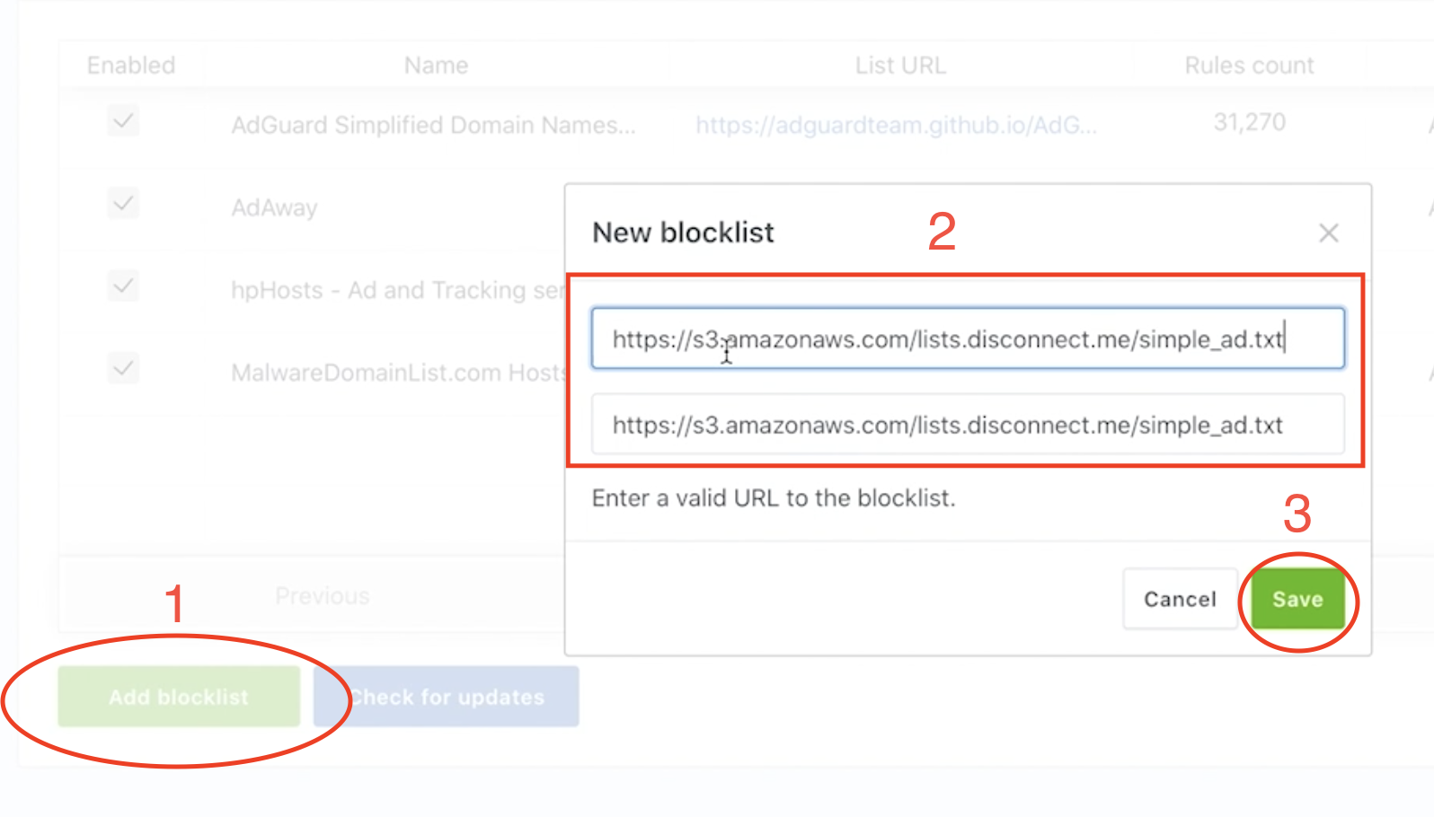 how to block whitelist now requests adguard