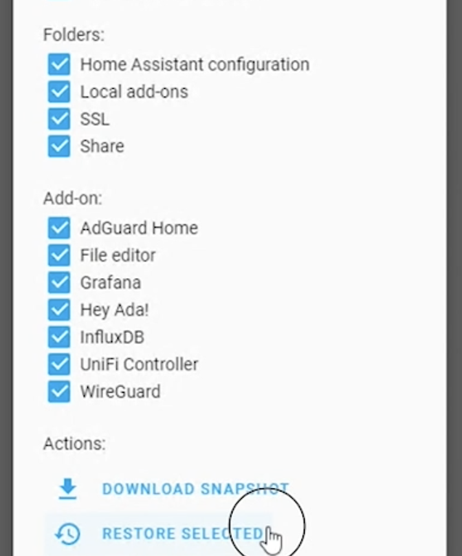 Restoring Home Assistant snapshot