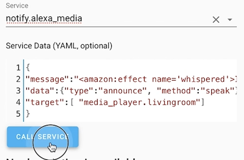 Calling the notify.alexa_media service in order to hear whispering announcement.