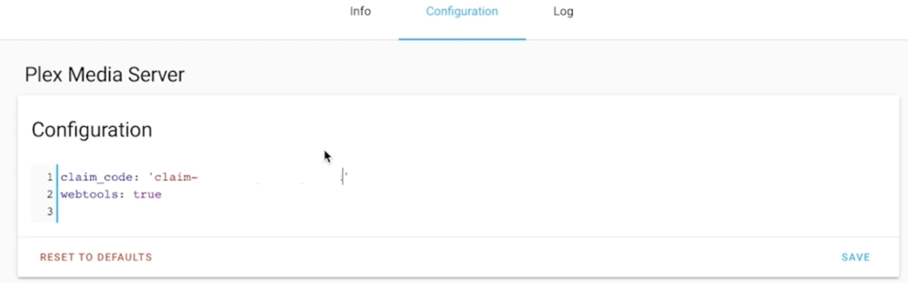 Inserting Plex Media Server claim code in Home Assistant Add-on