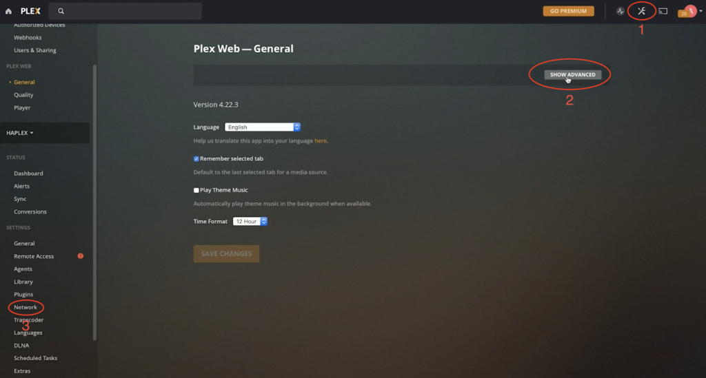 Going to Network Settings in Plex Media Server