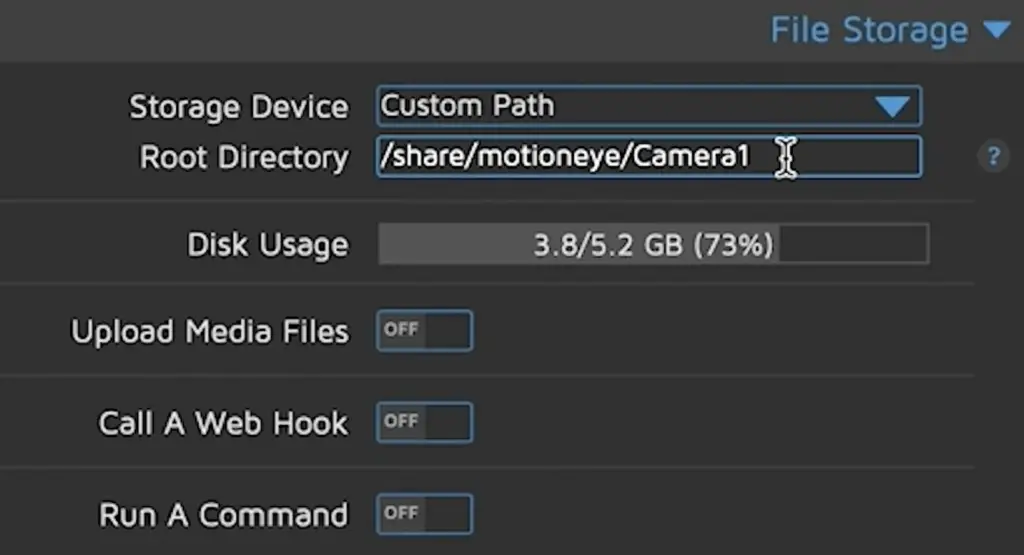 File Storage settings in MotionEye