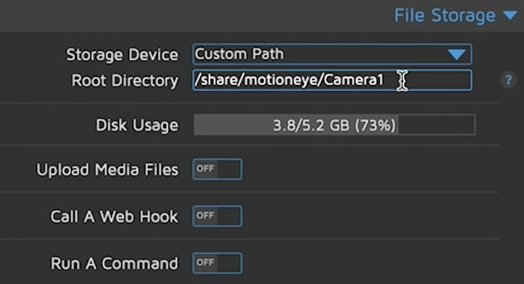 File Storage settings in MotionEye