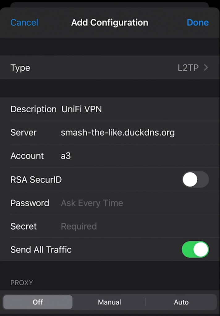 Configuring iOS VPN client to connect to the UDM VPN server