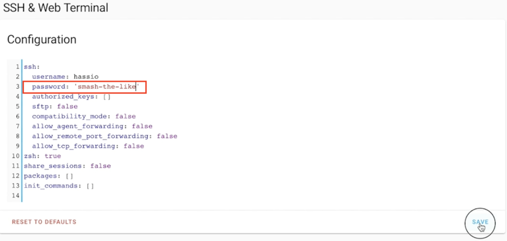Adding a password for the SSH & Web Terminal Home Assistant add-on