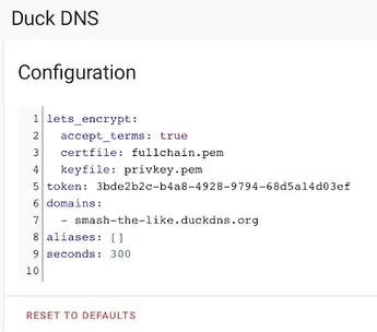 Configuring DuckDNS add-on in Home Assistant