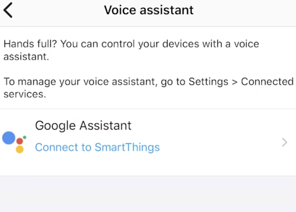 Only Google Assistant is available in SmartThings app under Voice assistant category