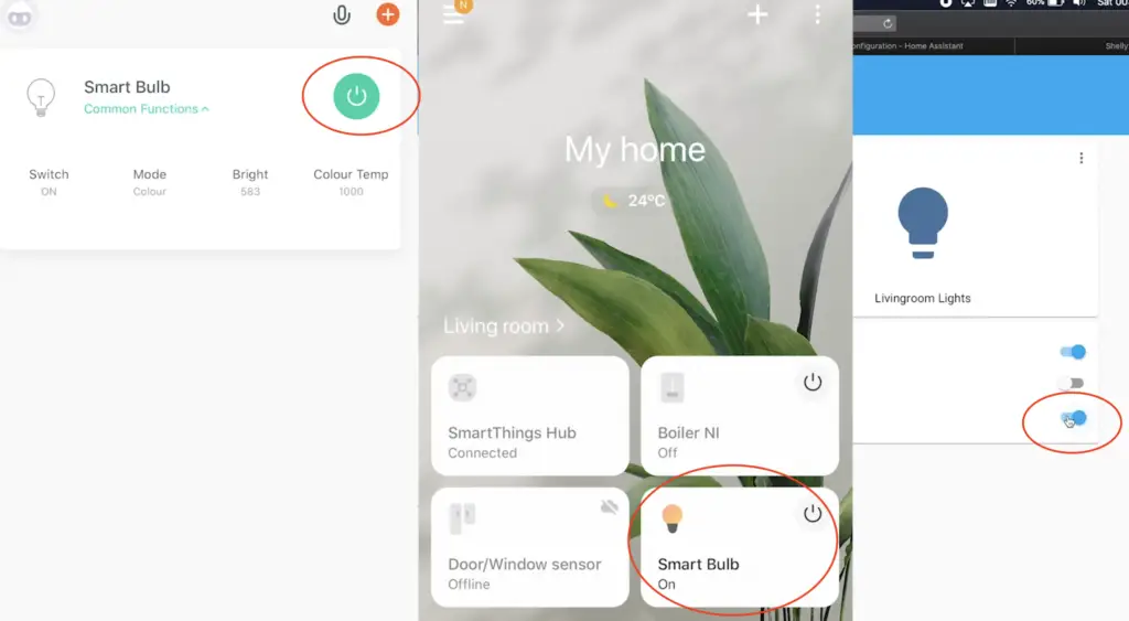 When enable the Device in Home Assistant it gets enabled in the SmartThings app and Tuya Smart life as in the example above