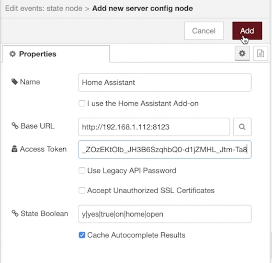 Adding Home Assistant server in Node-RED events: state node