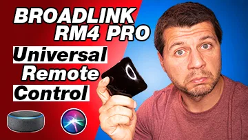 Me holding broadlink rm4 pro with Alexa and Siri icons
