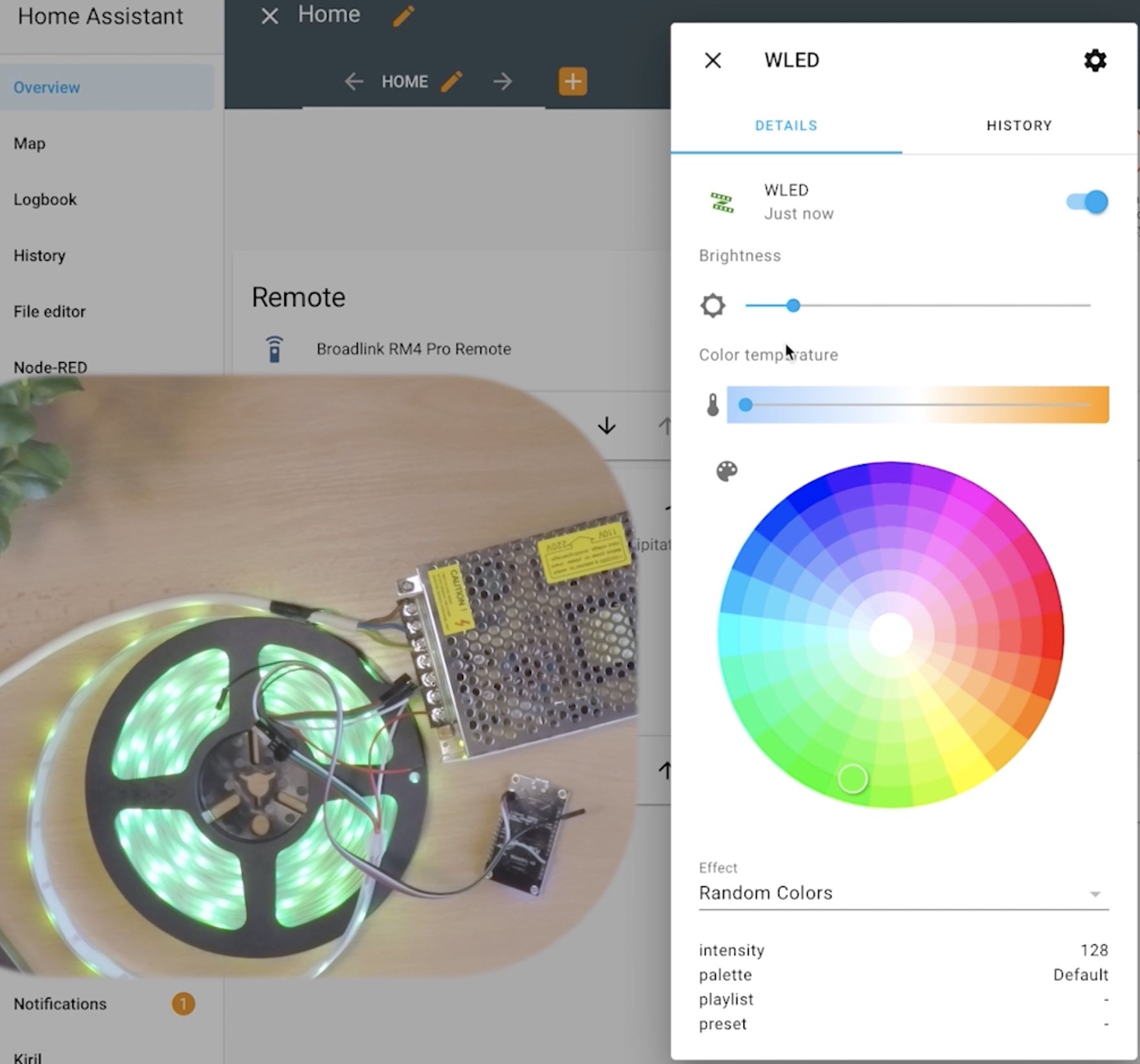 Changing the LED Strip colors using Home Assistant and WLED