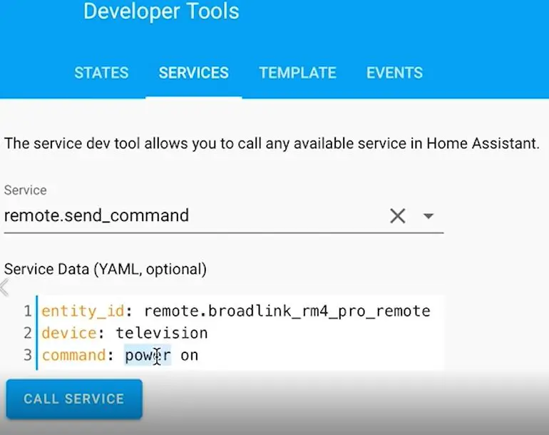 Send IR command from Home Assistant using Broadlink RM4 Pro