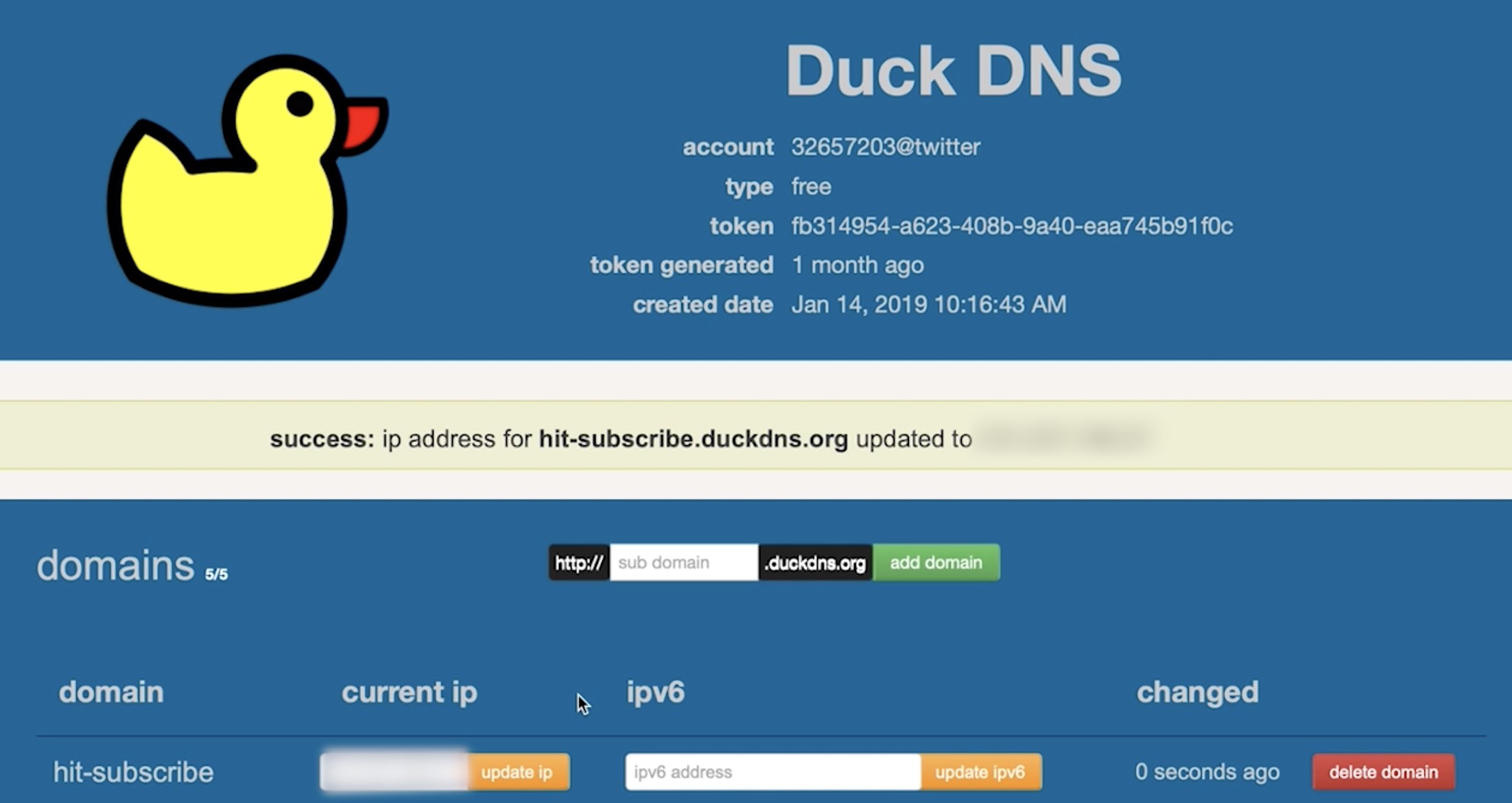 successfully updated duckddns sub-domain needed for the nextcloud