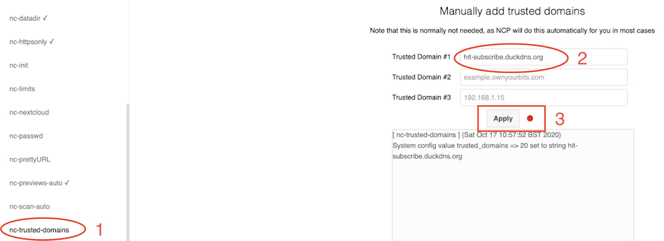 Add trusted domain in Nextcloud 