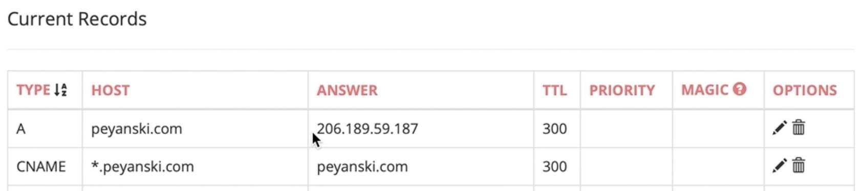 Records of Type A and CNAME in your domain DNS settings