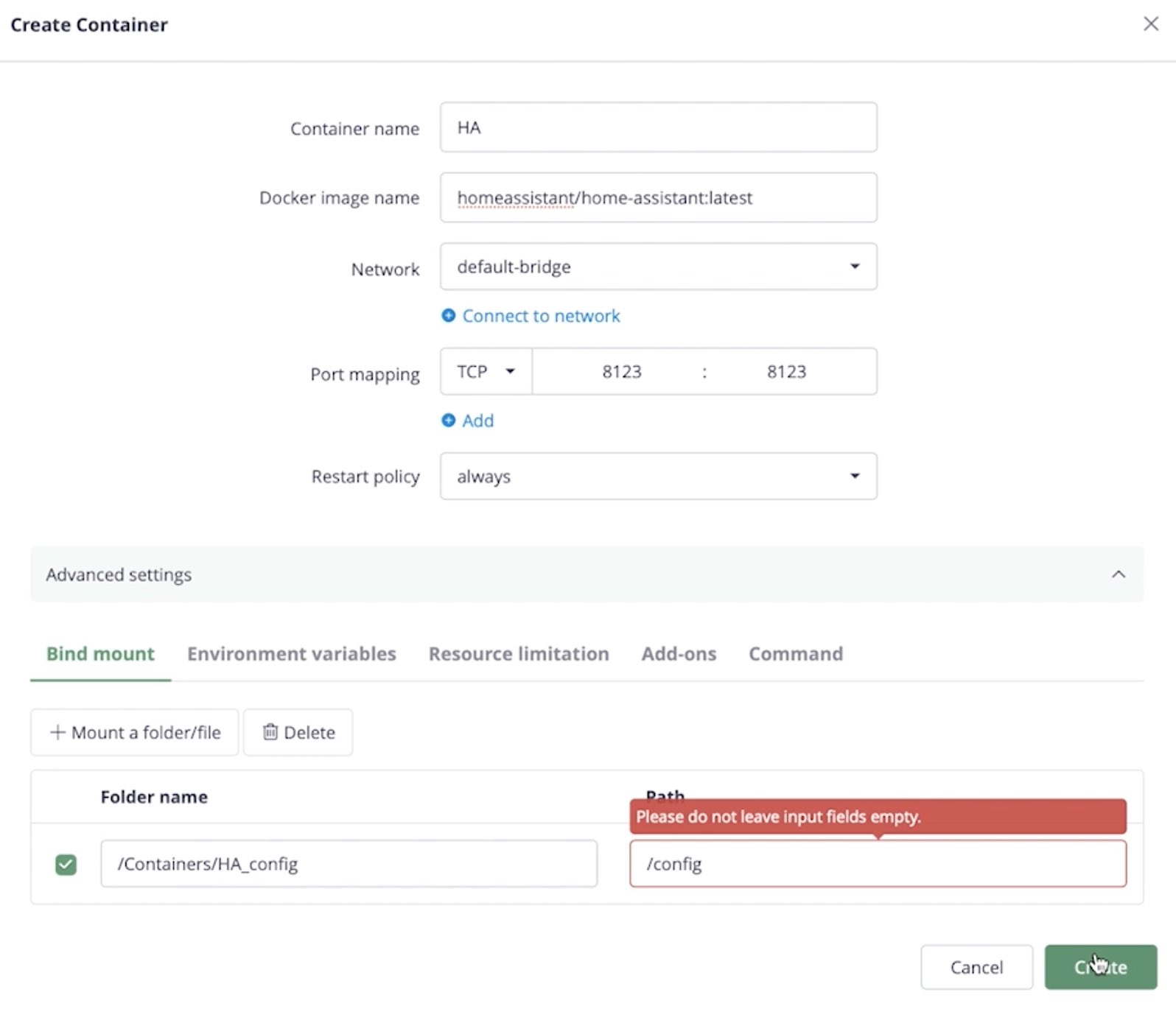 Creating Home Assistant Container in the Personal Hybrid Cloud - Amber Plus