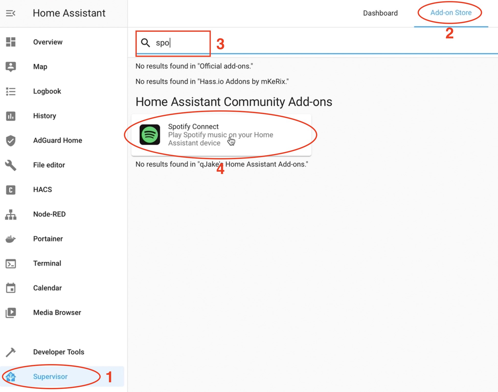 Installation of Home Assistant Spotify connect add-on.