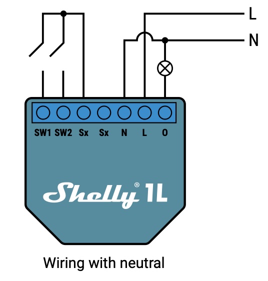 Shelly 1L with neutral wire official electrical diagram.