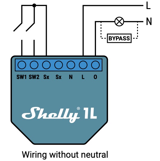 Official electrical diagram for Shelly 1L without neutral.