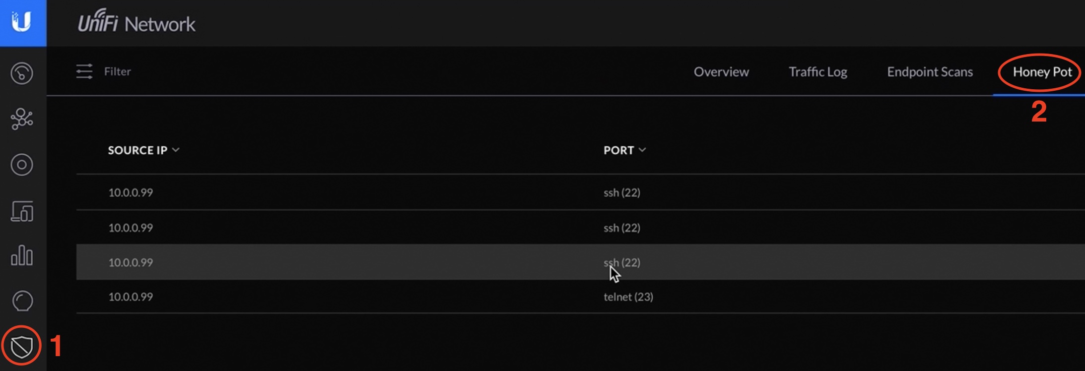 The records are showing all attempts to connect or attack the UniFi Internal Honeypot. And you can easily block find them out and block them.