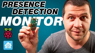 Kiril Peyanski holding raspberry pi zero w and presence detection monitor label and raspberry pi and home assistant logos