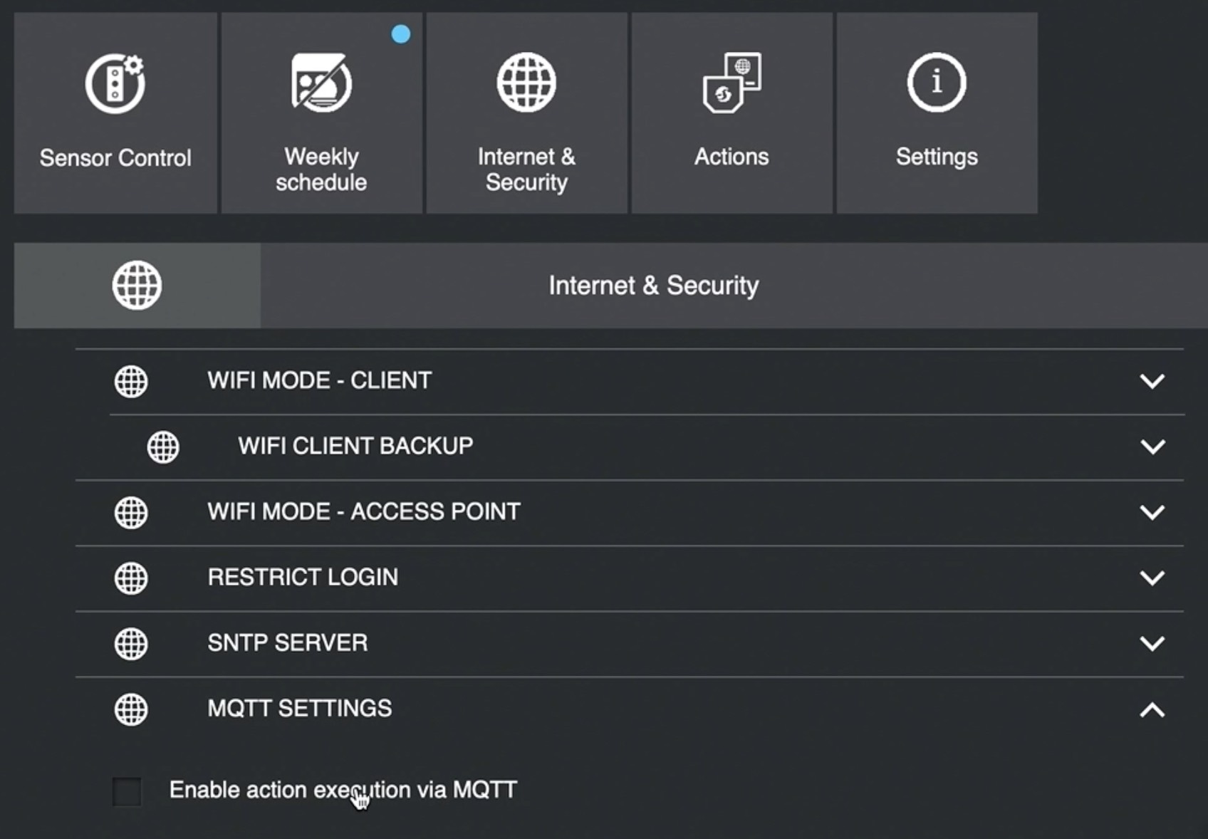 Shelly Motion MQTT Settings