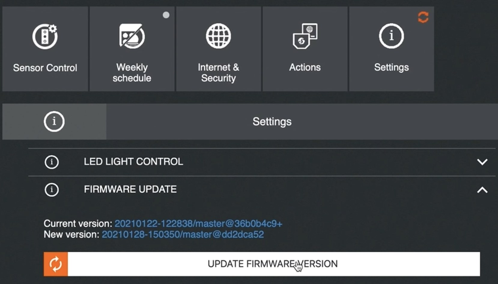 Shelly Motion Firmware update menu