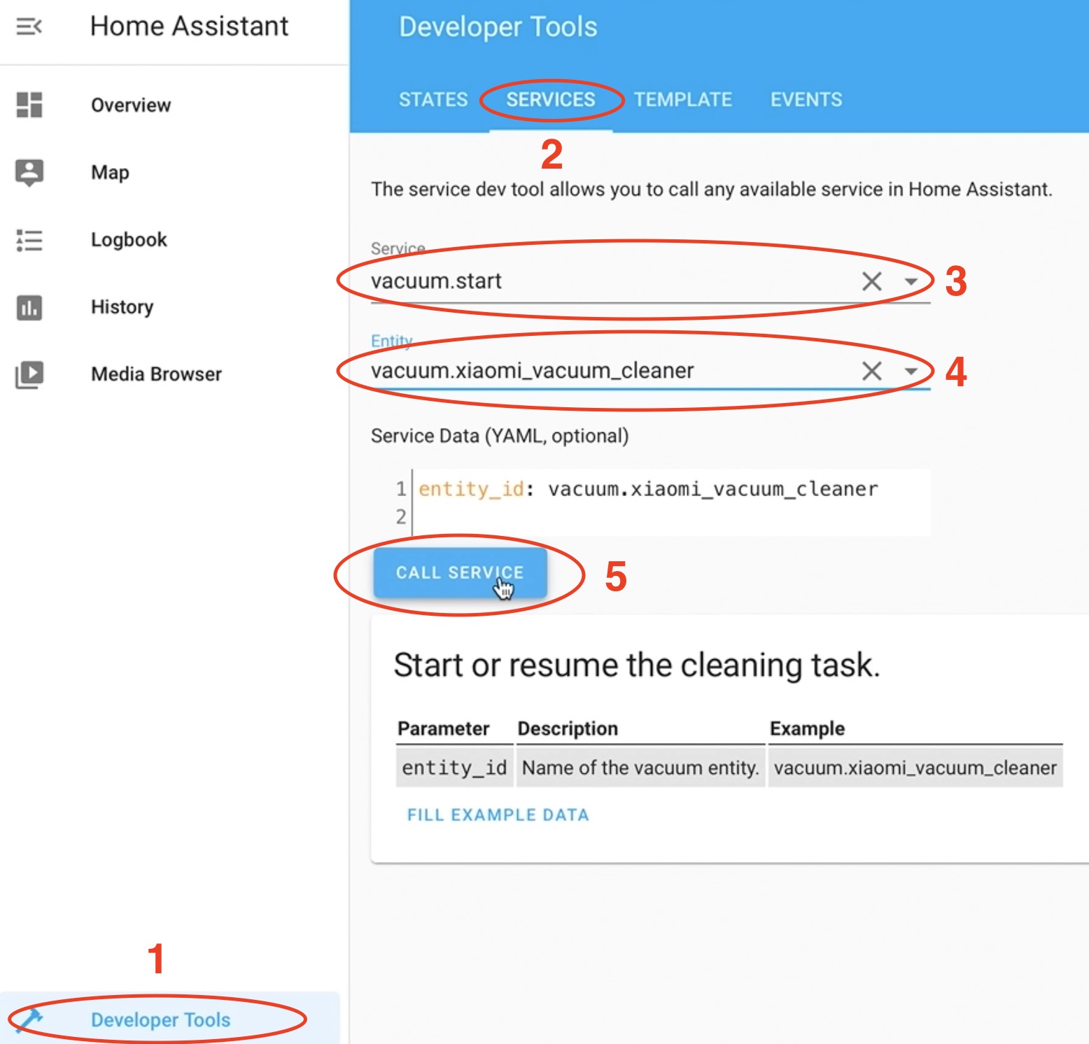 Testing the Home Assistant Xiaomi vacuum integration - method 1