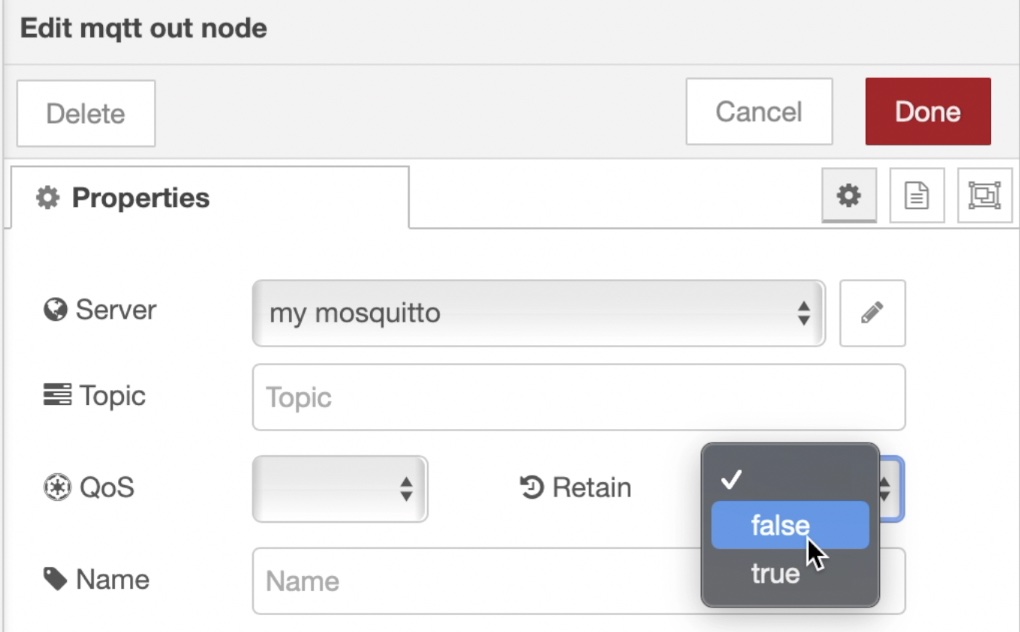 When you MQTT node in Node-RED you can change the Retain Flag to true or false