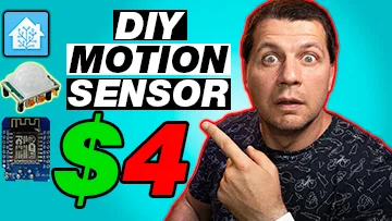 Kiril Peyanski pointing at DIY Motion sensor $4 labels and home assistant PIR sensor and D1 images aside.