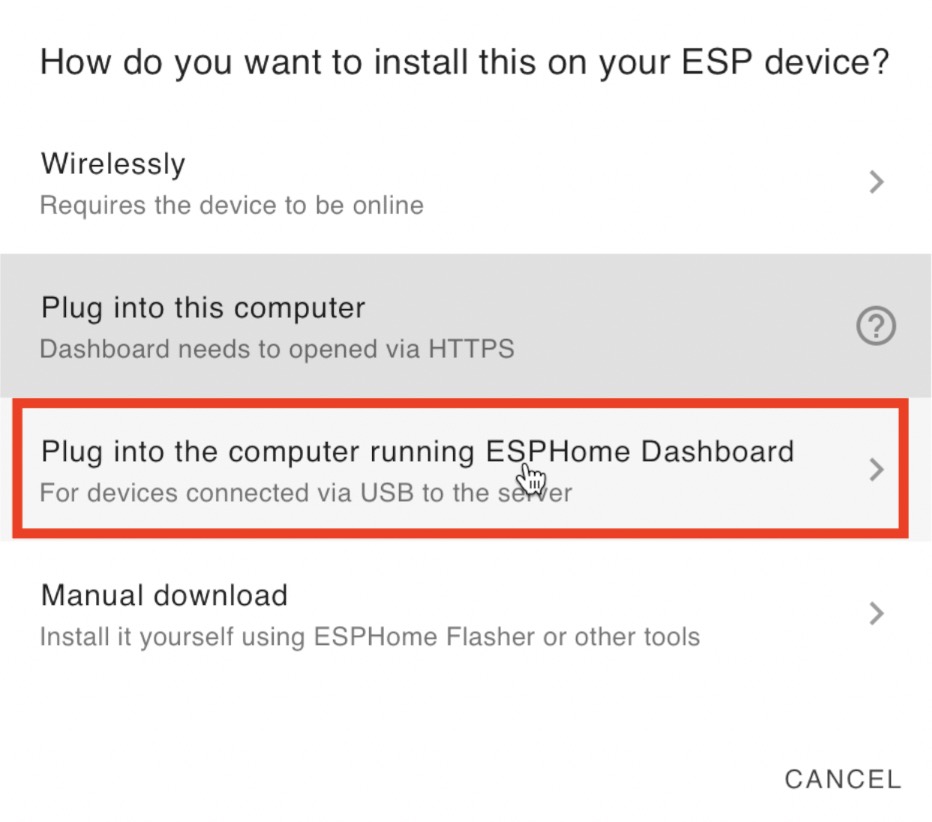 Plug the microUSB to D1 mini and the other end of the cable in the device where Home Assistant / ESPHome is running