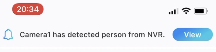 Push notification on a mobile device from a Reolink RLC-810A Camera and RLN8-410 NVR that detected a person locally.