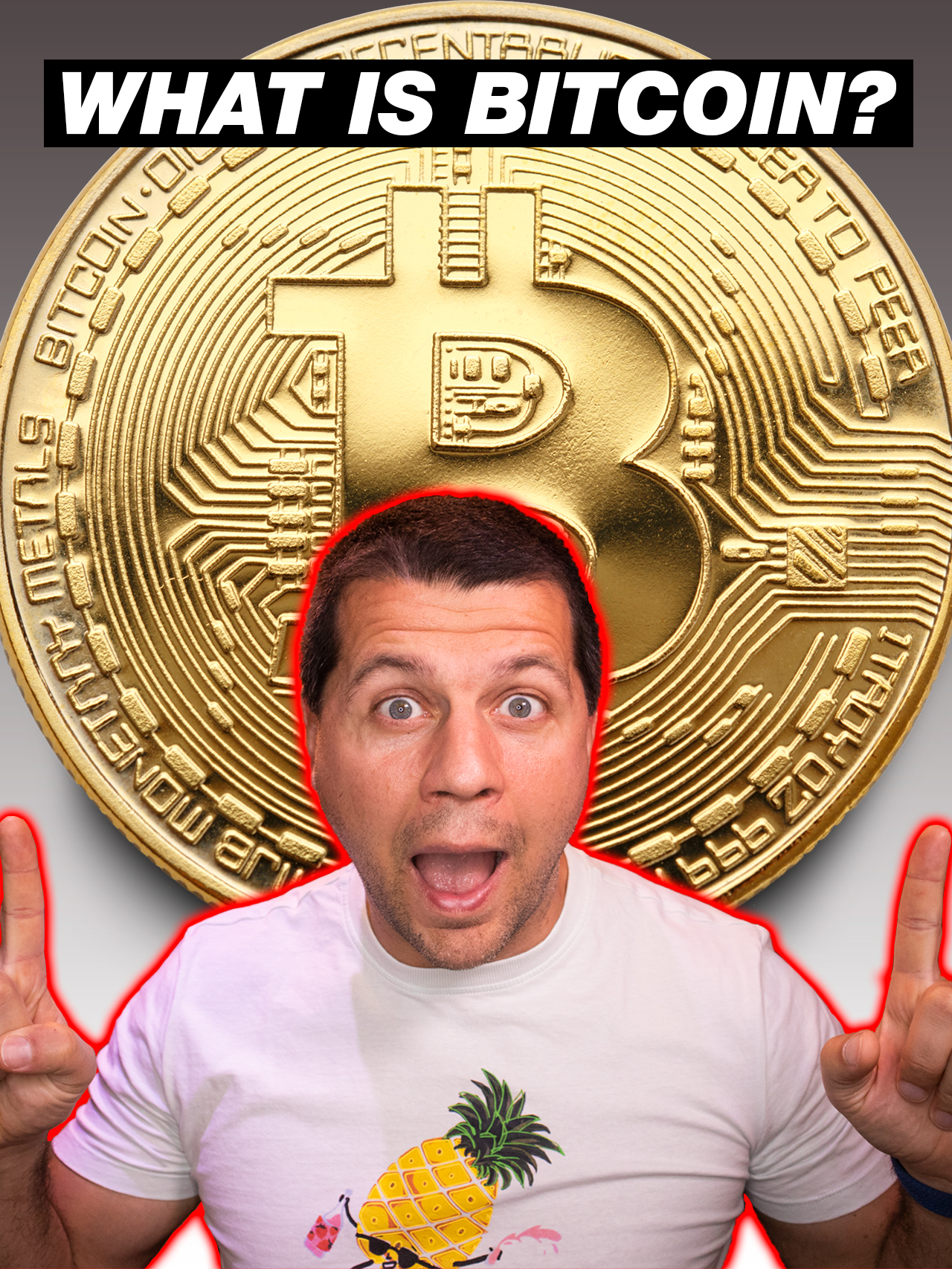 What is Bitcoin? Kiril Peyanski pointing at the Bitcoin