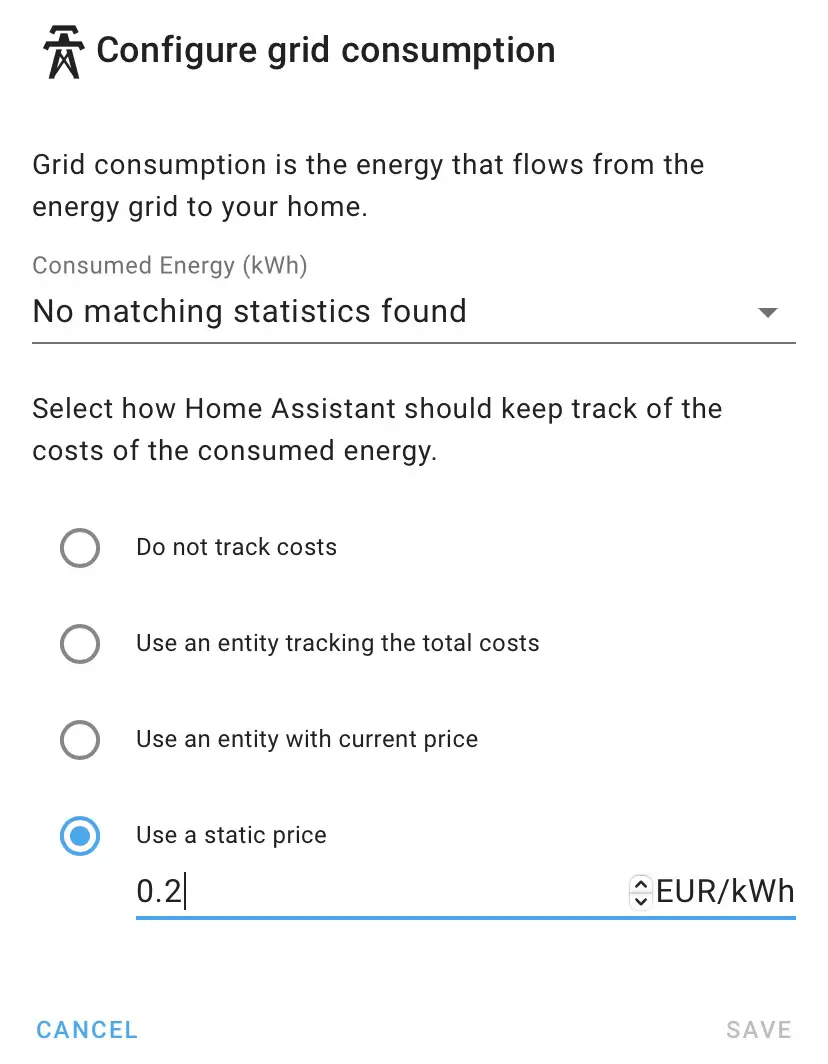 Configuring grid consumption in Home Assistant