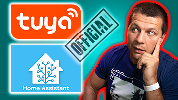 Kiril Peyanski watching at Tuya & Home Assistant logos with official label aside.