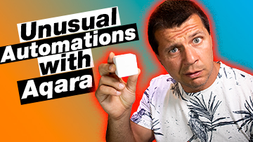Kiril Peyanski holding Aqara Cube, with unusual automations with Aqara label