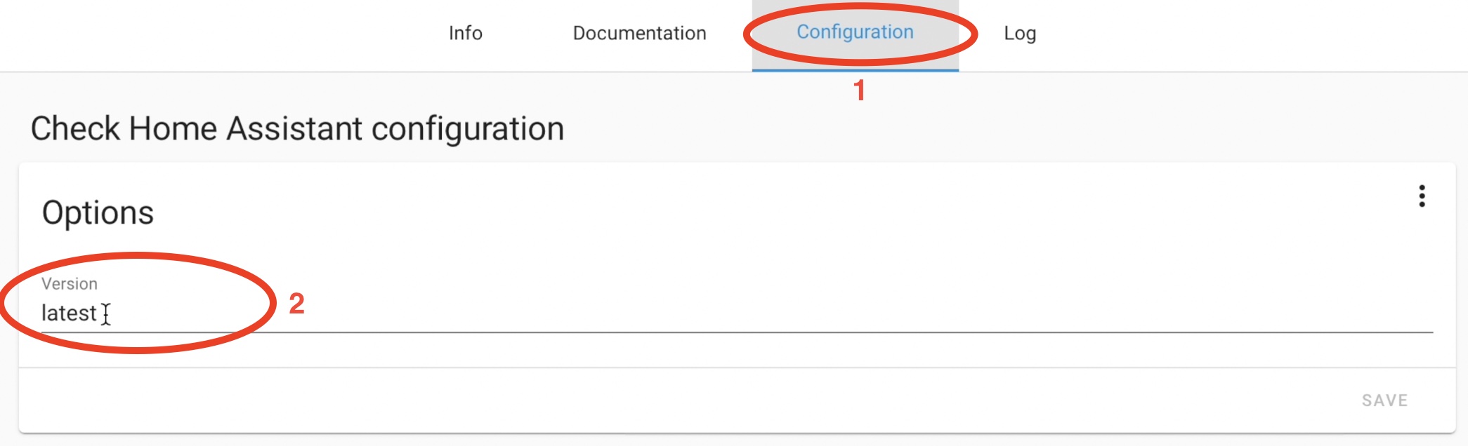 Check Home Assistant add-on Configuration tab is the place where you can enter the desired Home Assistant version that the add-on will verify.