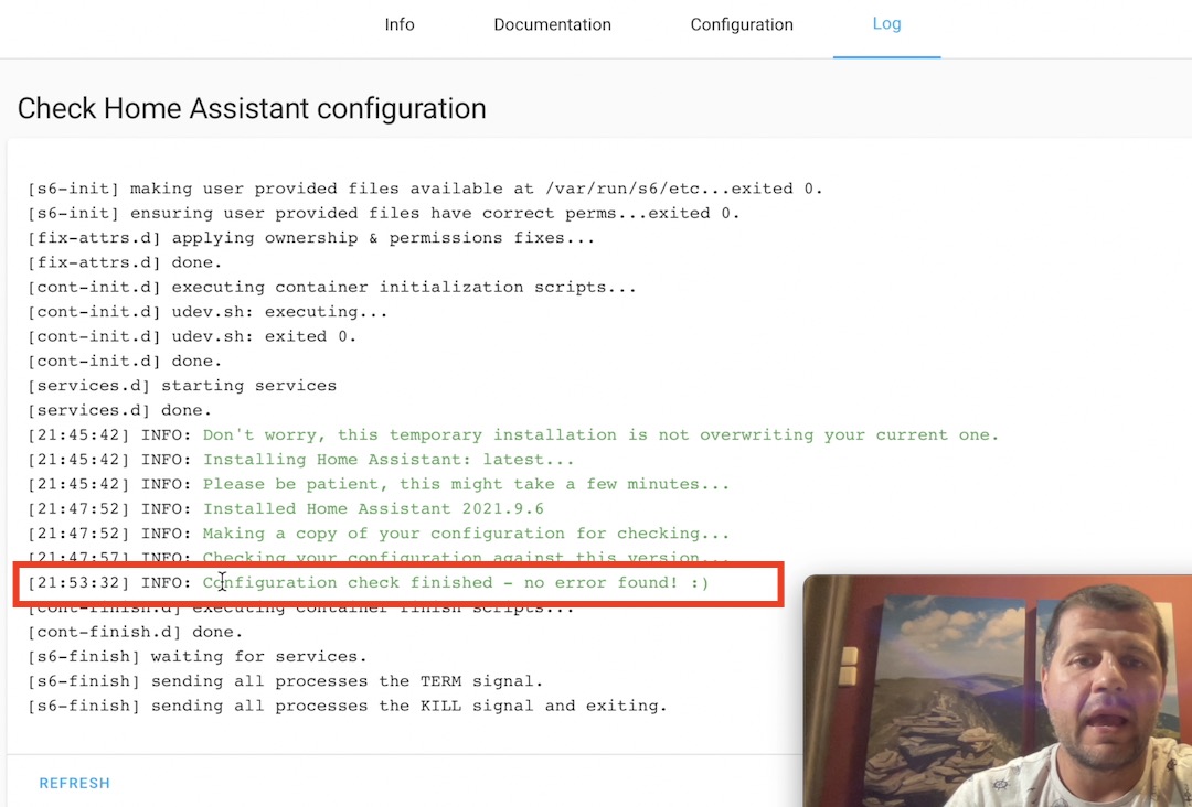 Check Home Assistant configuration finished and no errors found!