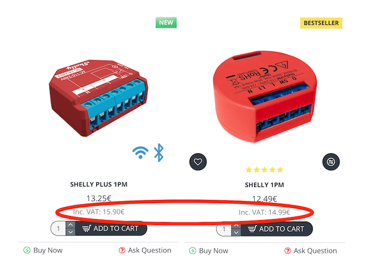 Shelly Plus 1PM vs Shelly Plus 1 price comparison