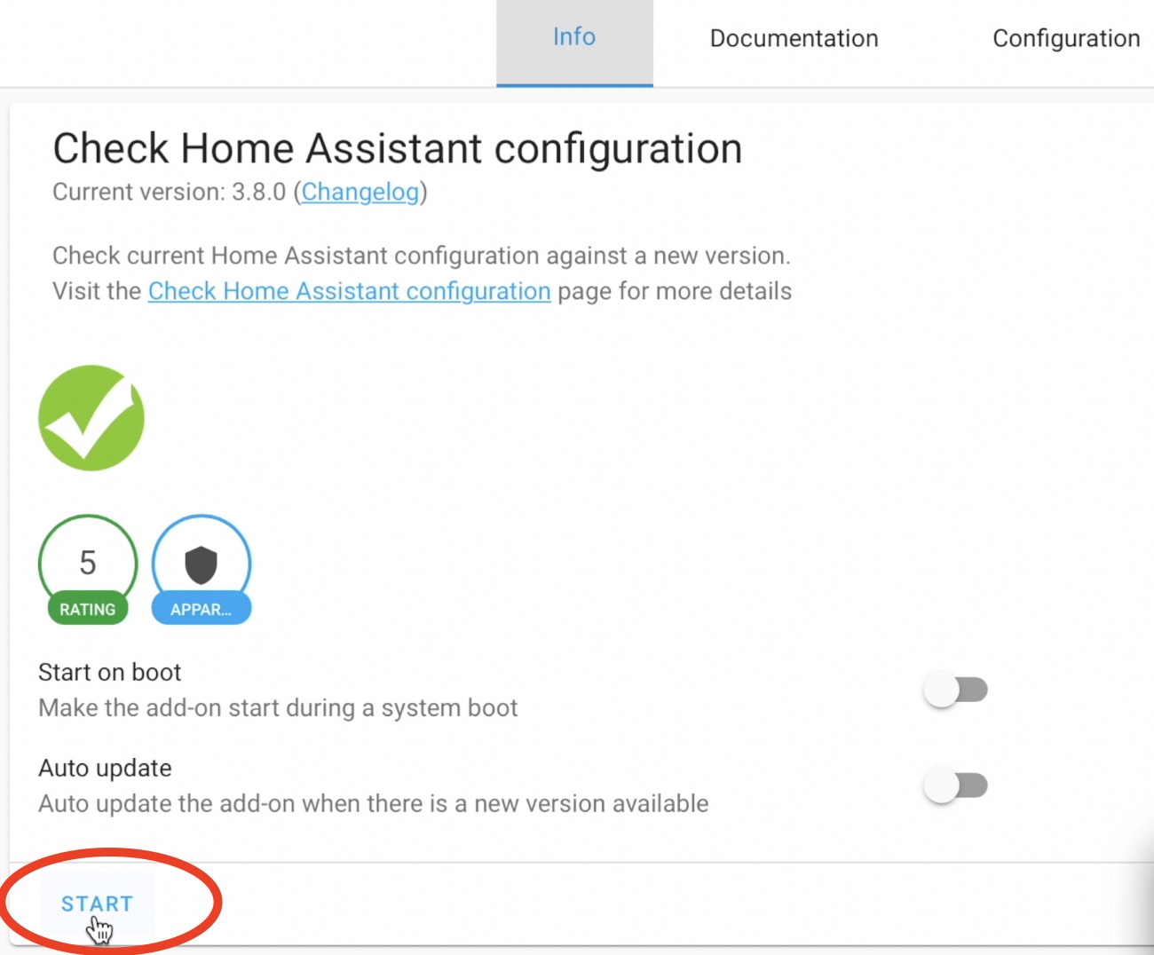 Start Check Home Assistant Configuration add-on