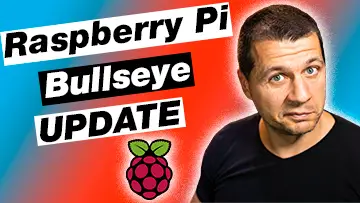 Kiril Peyanski and raspberry pi bullseye update label and Raspberry Pi logo below the label