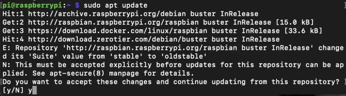 Stable to oldstable warning during Raspberry Pi package update