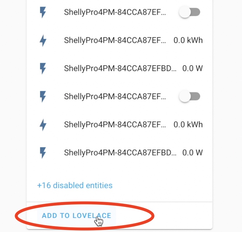 Adding Shelly Pro 4PM entities to Home Assistant lovelace
