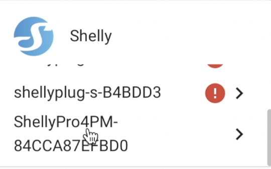 Selecting the integrated Shelly Pro 4PM in Home Assistant